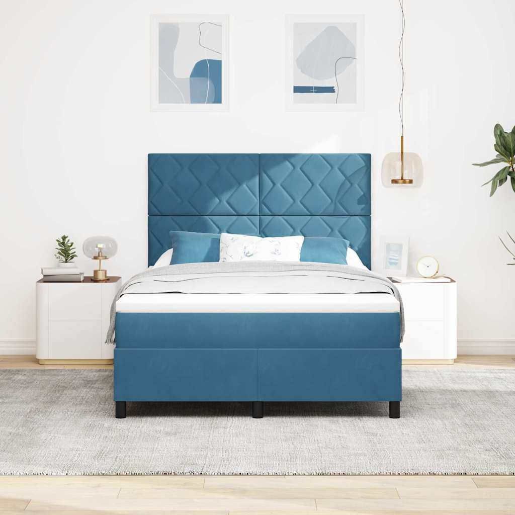 Boxspring Bed with Headboard Dark Blue 140 X 200 Cm Velvet
