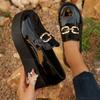 Black Thick-sole Loafers Shoes for Women Fashion Metal Chain Slip On Platform Shoes Patent Leather Woman Pumps Plus Size 36-43