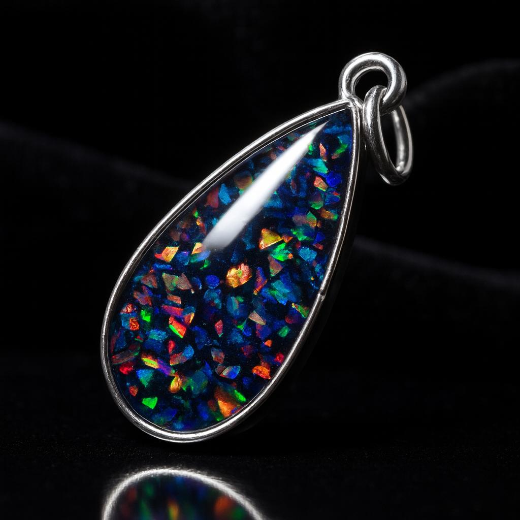 Natural Opal Pendant Multicolor 925 Sterling Silver 22.5 ct Pear Cut October Birthday Birthstone