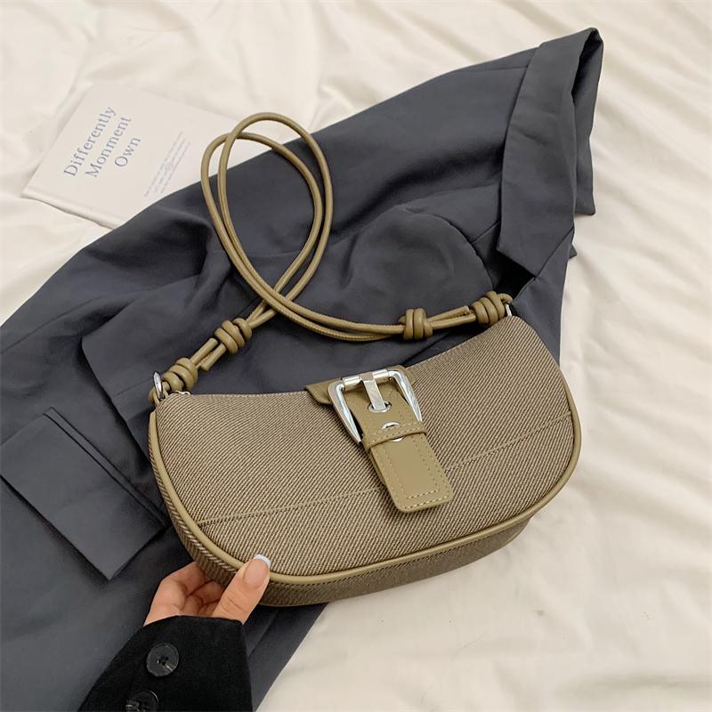 Belt Buckle Design Shoulder Bags For Women PU Leather Cross Body Croissant Bag Casual Street Luxury Designer Handbags