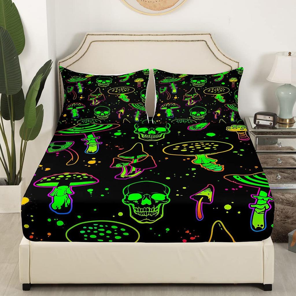 Cartoon mushroom pattern mattress four-piece bedding set bedroom dormitory bedding decoration