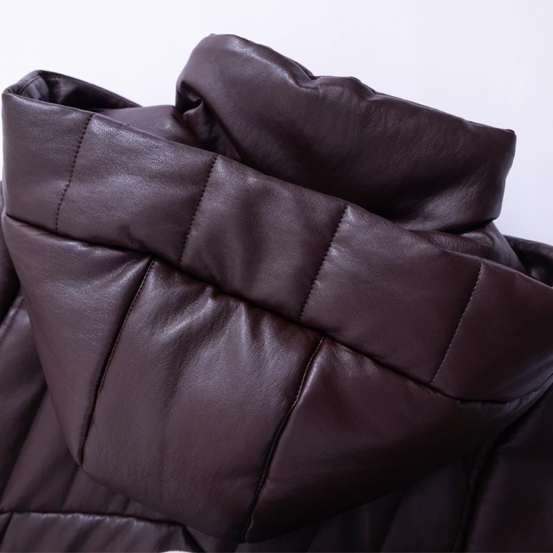 Woman Leather Jacket Winter Long Parkas Hooded Elegant Thick Warm Female Faux Sheepskin Coats