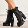 Autumn and winter ebay supply fashion thick-soled high-heeled large-size front lace-up low-tube Martin boots women