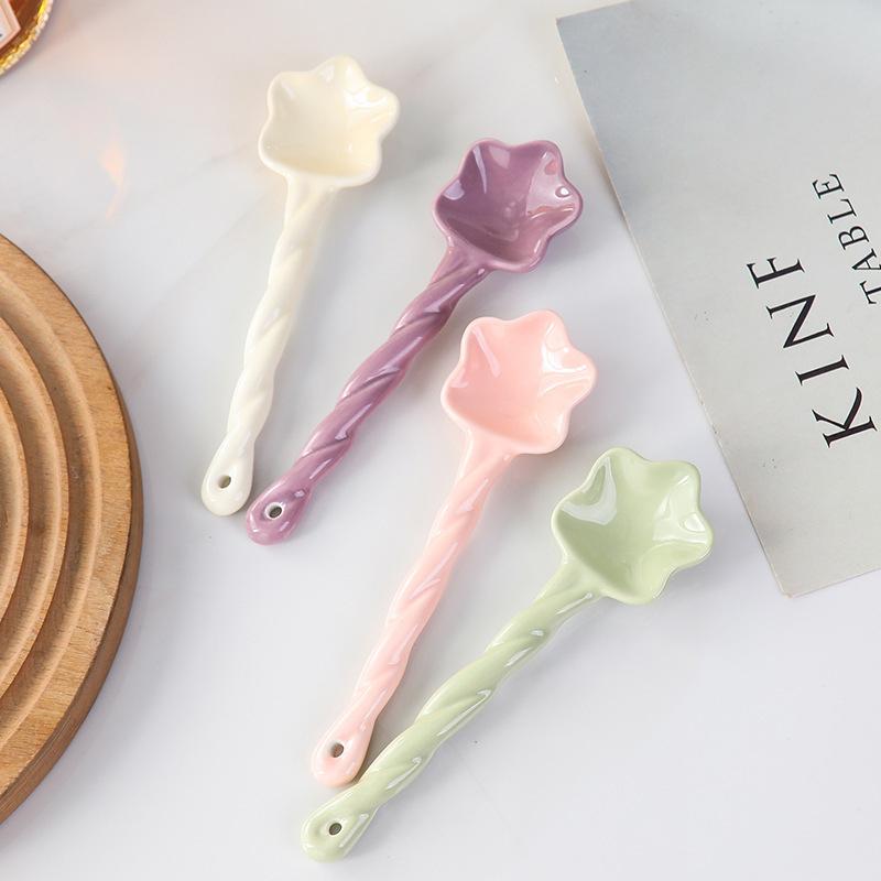 Ceramic Star Shaped Spoon Twisted Spoon Cute Long Handled Cream Design Coffee Stirring Spoon