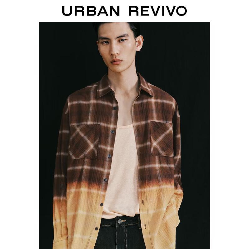 UR 2025 Men's Street Casual Color Block Plaid Patchwork Long Sleeve Shirt