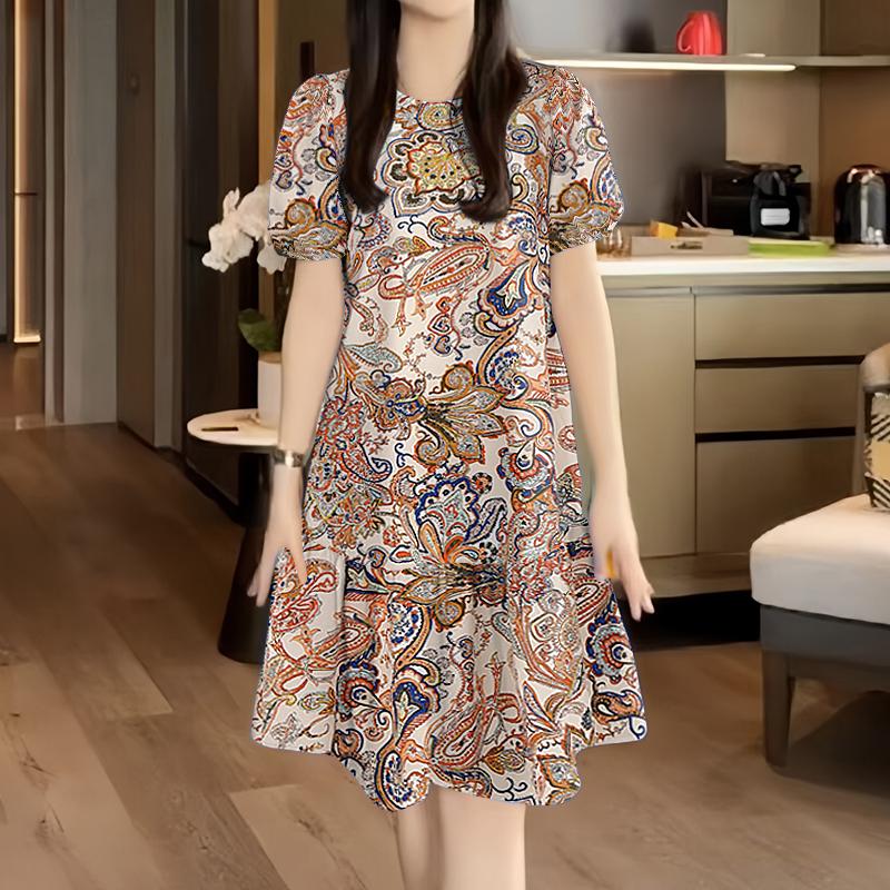 

ZANZEA Women Casual Round Neck Short Sleeve Ethnic Print Loose Dress 4XL