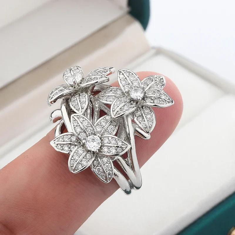 2026 New High Pear Shaped Branch Flower Zircon 925 Stamp Ring for Women's Fashion Flower Diamond Big Ring Party Birthday Gift