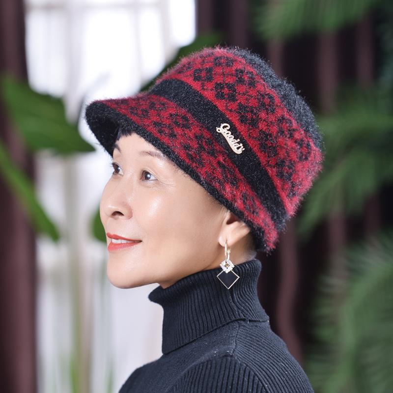 Winter New Hat Women's Fleece Warm Wool Knitted Hat Old Lady Hat