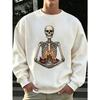 Men's Crew Neck Sweatshirt Rib Cage Haunted House Pumpkin Black Cat Bat Graphic Print Halloween Loose Long Sleeve Top All Season Wear