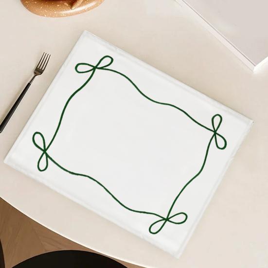 Napkin Nordic Style Embroidered Bow Pattern Cotton Linen Placemat Heat-Resistant Absorbent Fabric Napkin Cloth