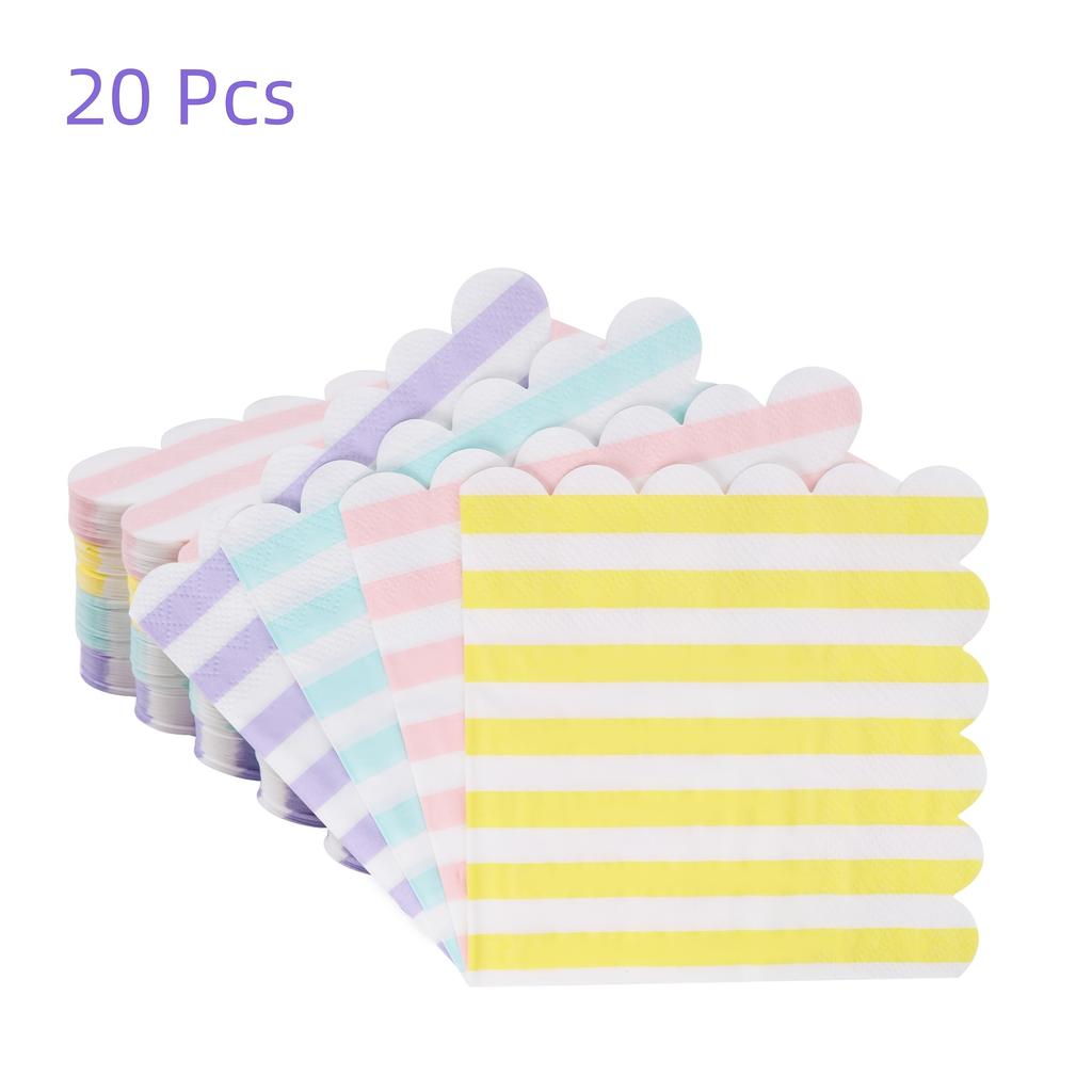 Stripe Napkins Cocktail Napkins with Scalloped Edges Dinner Napkins Disposable Thick Paper for Wedding Dinner Birthday Party