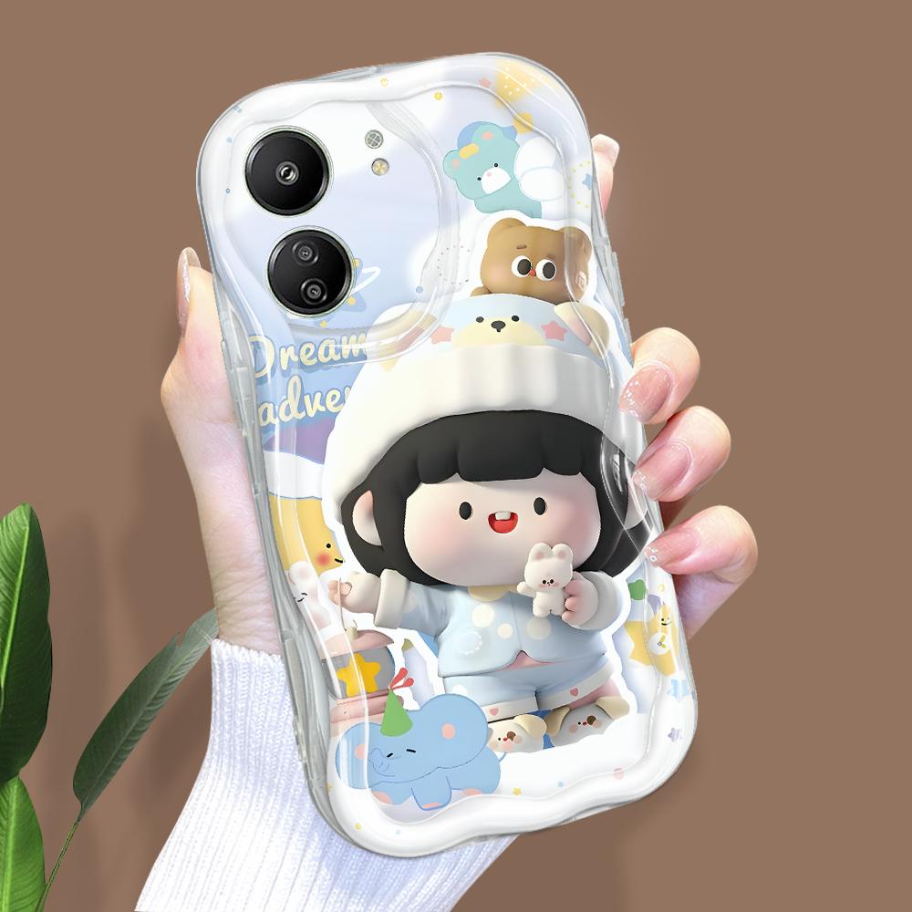Cute Cartoon Pattern Cream Texture Casing Wavy Edge Soft Silicone Cover Phone Case for Xiaomi Redmi