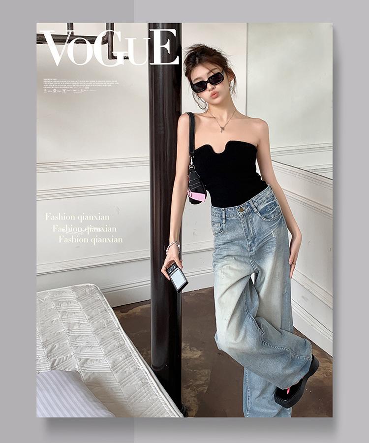 2026 Spring/Summer Retro Frosted Wide-Leg Jeans for Women - Loose Fit Dad Pants