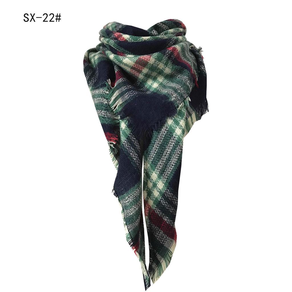 Sciarpa a scialle triangolare a quadri in finto cachemire stile europeo americano - Scaldacollo alla moda versatile per primavera, autunno, inverno