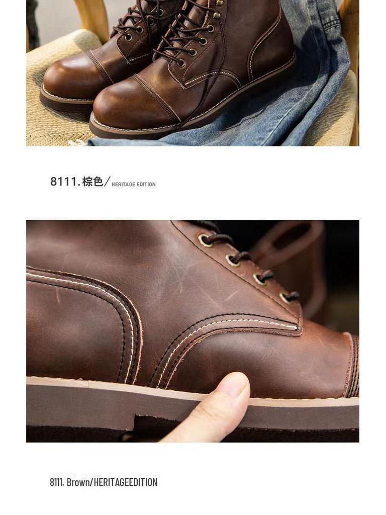 Ami Khaki Martin Crazy Horse Leather Retro Paratrooper Boots for Men & Women