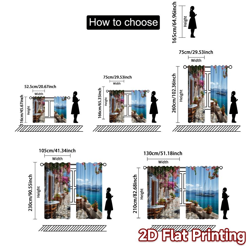 Set Of 2 Modern Flat Printing Curtains Without Rod Seaside Serenity Window Treatment Versatile Durable Polyester Curtain Made