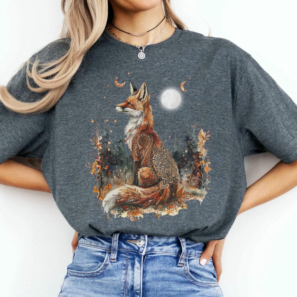 Autumn Fox TShirt Cozy Cottagecore Animal Tee Dark Acedemia Comfort Short Sleeve Casual Unisex Shirt Crewneck Y2K Streetwear
