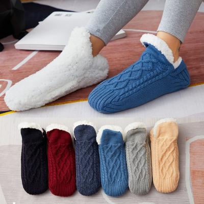 Men Women Soft Fleece Socks Thicken Winter Warm Solid Color Boot Socks Unisex Elastic Non Slip Indoor Floor Socks Slipper