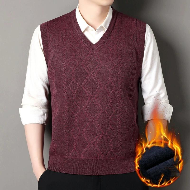 Men's Knitted Warm Sweater In Autumn and Winter V-neck Vest Diamond Grid Twisted Flower Casual Fashion Versatile Top