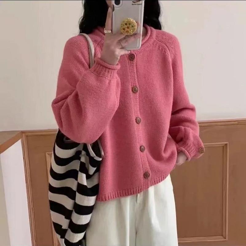 Strickjacke neue einreihige lose rundhals Koreanische version abnehmen internet rot pullover jacke mit gerollt kanten
