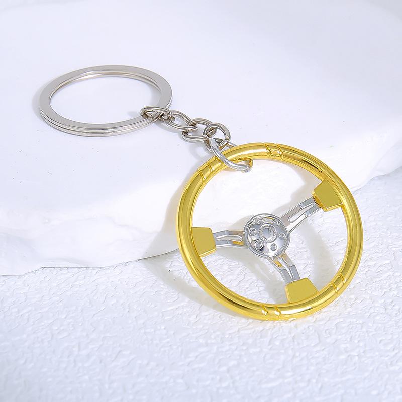 Mini Steering Wheel Keychain Bright Metallic Finish Wear Proof Key Pendant for Boyfriends Birthday Surprise Gift