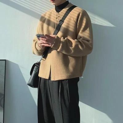 Men's Trendy Loose Knit Cardigan: Autumn/Winter Round Neck Sweater In Korean and Japanese Style