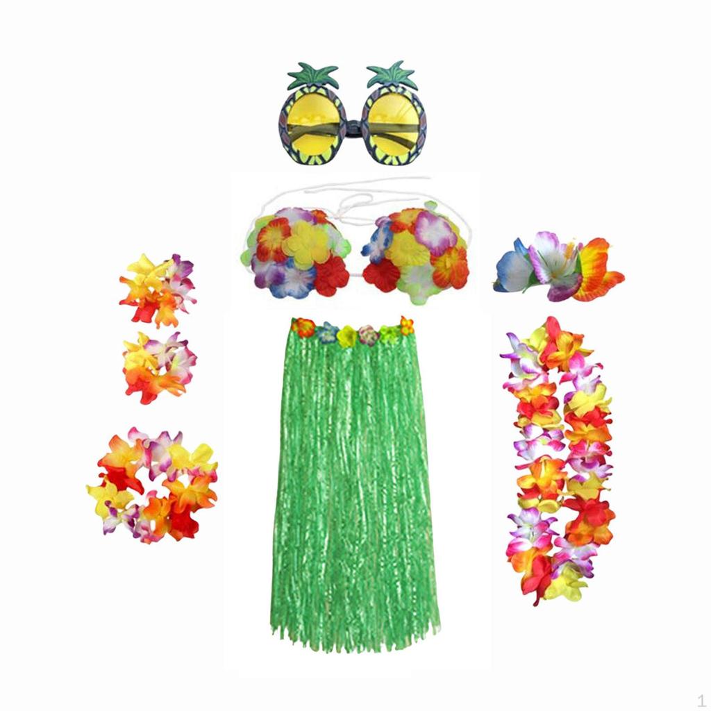hawaiian Skirt Costume Set Dancewear Glasses for Cosplay Beach Party Decorations