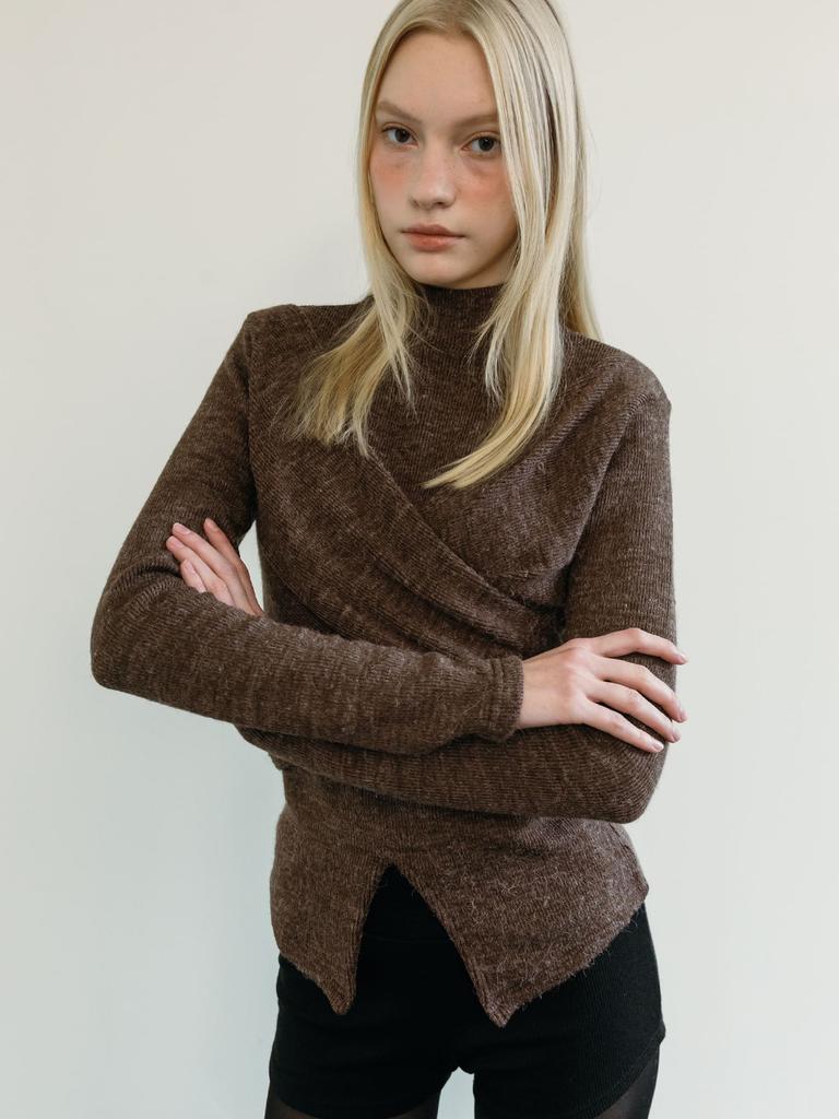 MOIFAIRE Layered Wrap T-Shirt/Brown