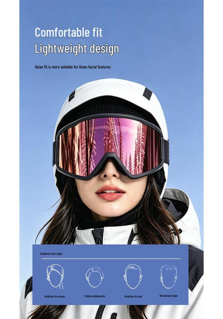 Dual-layer Anti-fog Ski Goggles with HD Cylindrical Lenses, UV Protection, and Snow Blindness Shield.
