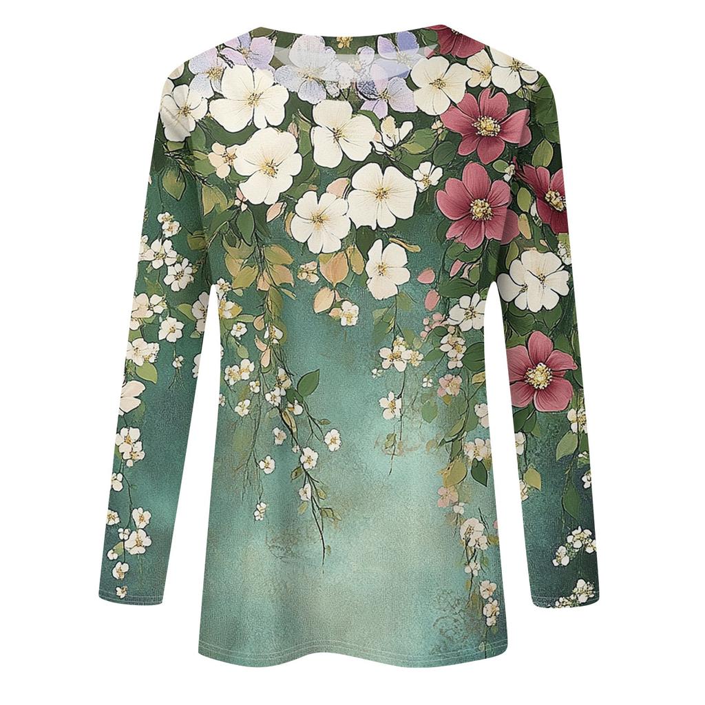 Women's Fashion Casual Round Neck Long Sleeve Printed T-Shirt Top