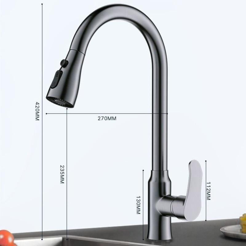 Kitchen Basin Tap Stainless Steel Mixing Taps Dishwashing Basin Splash-proof Booster Water Faucet New Pull-out Sink Faucet