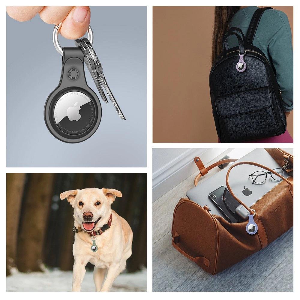 Dux Ducis Set Of 4X Silicone Case Keychain Pendant Case For Apple Airtag Locator (4 Colors: Black, Green, Pink, Blue)