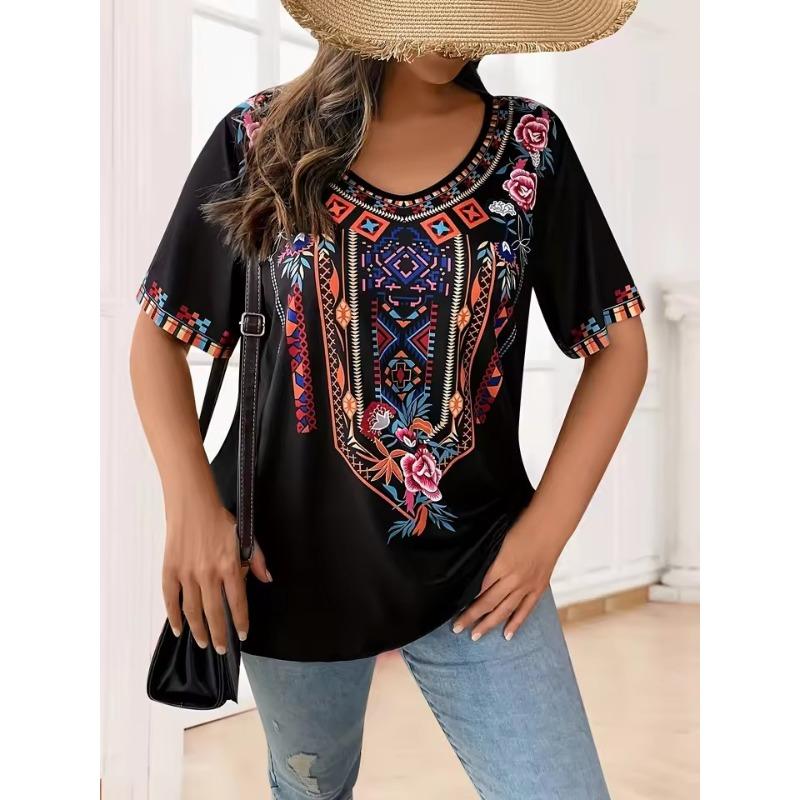 Plus Size Women's T-Shirt Boho Harajuku Graphic Print Summer Short Sleeve Casual Tops Street Fashion T-Shirt Female Clothing