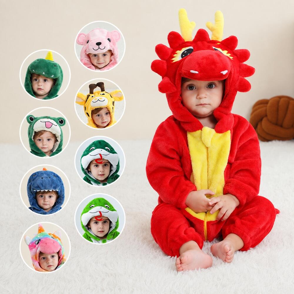 Baby-Tierkostüm Strampler, Kapuzen- Flanell-Einteiler mit 3D-Tierdesign und Zwei-Wege-Reißverschluss