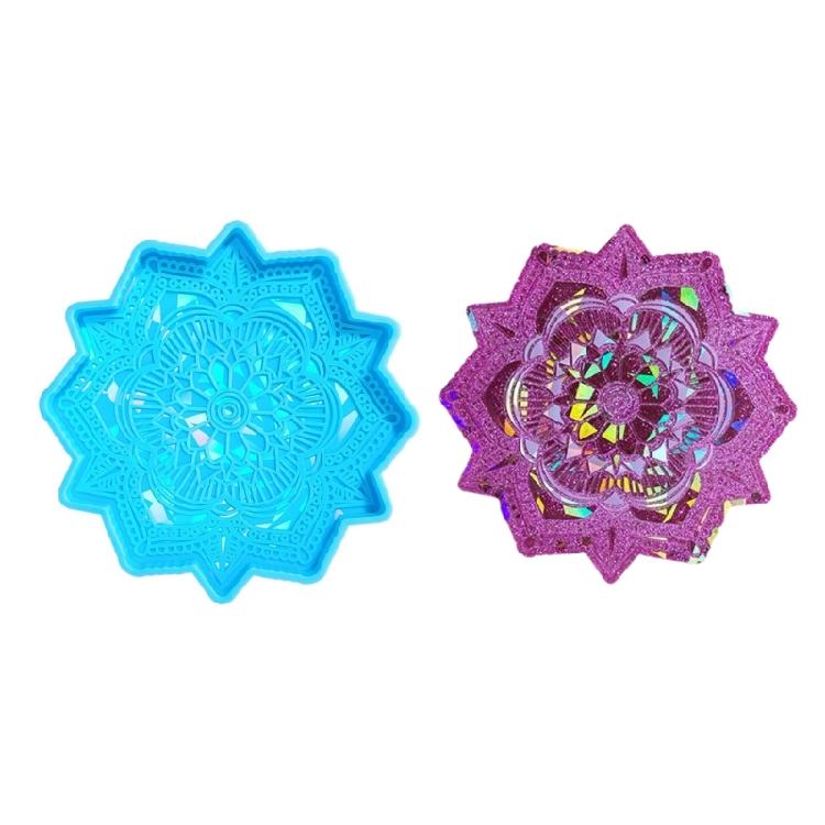 Mandalas Coaster Mold Flower Shape Silicone Mould Holographic Resin Molds Decor