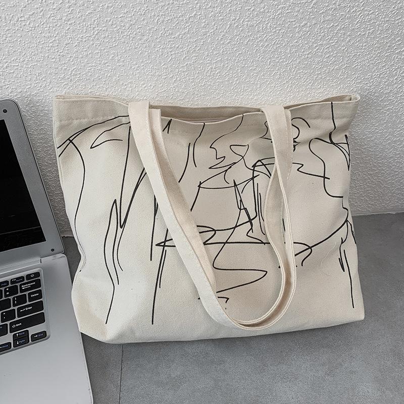 Minimalism Tote Shopping Bag for Lady Cartoon Canvas Shoulder Bag Women Students Cotton Cloth Eco Shopper Bag