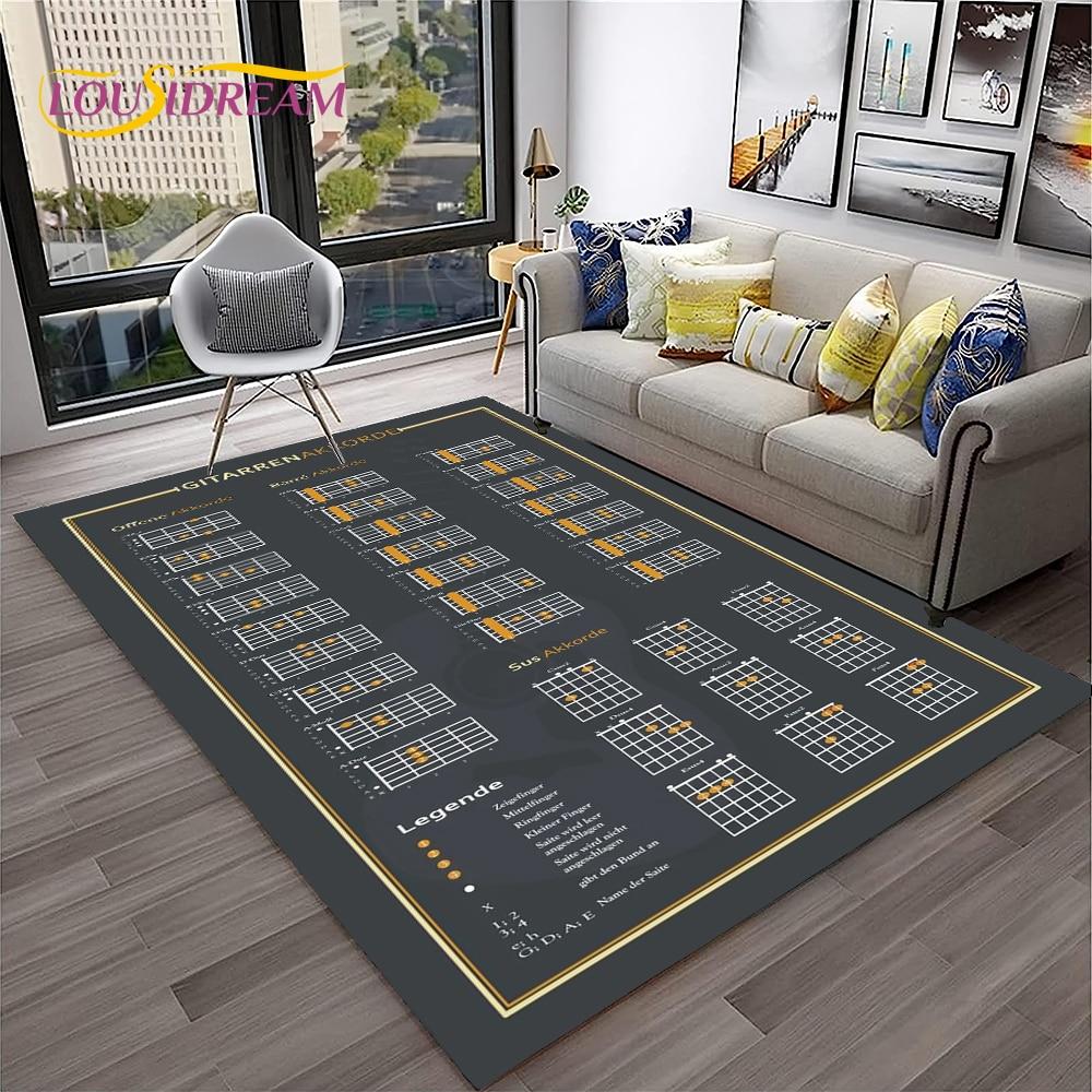 Music Basic Guitar Chord Theory Chart Piano Carpet Rug for Home Living Room Bedroom Sofa Doormat Decor,Kid Area Rug Non-slip Mat