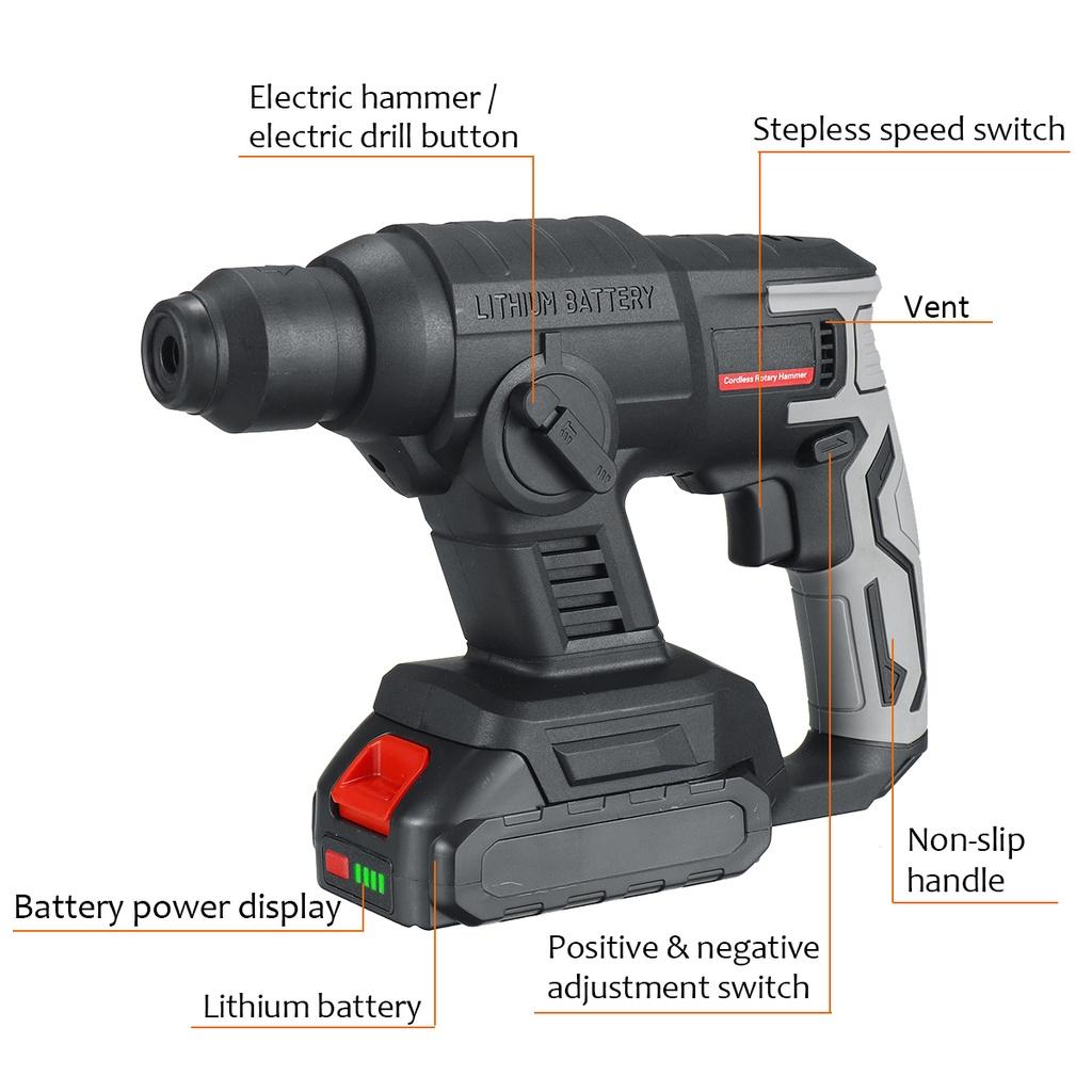 1000W Multifunction Rechargeable Electric Rotary Hammer Cordless Hammer Impact Drill DIY Power Tool