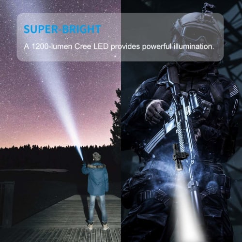 Tactical LED Flashlight, 1200 Lumens, High-Brightness LED, Zoomable, with Mounting Ring (Compatible with 20mm Rails), Weapon/Flashlight, Remote & Push