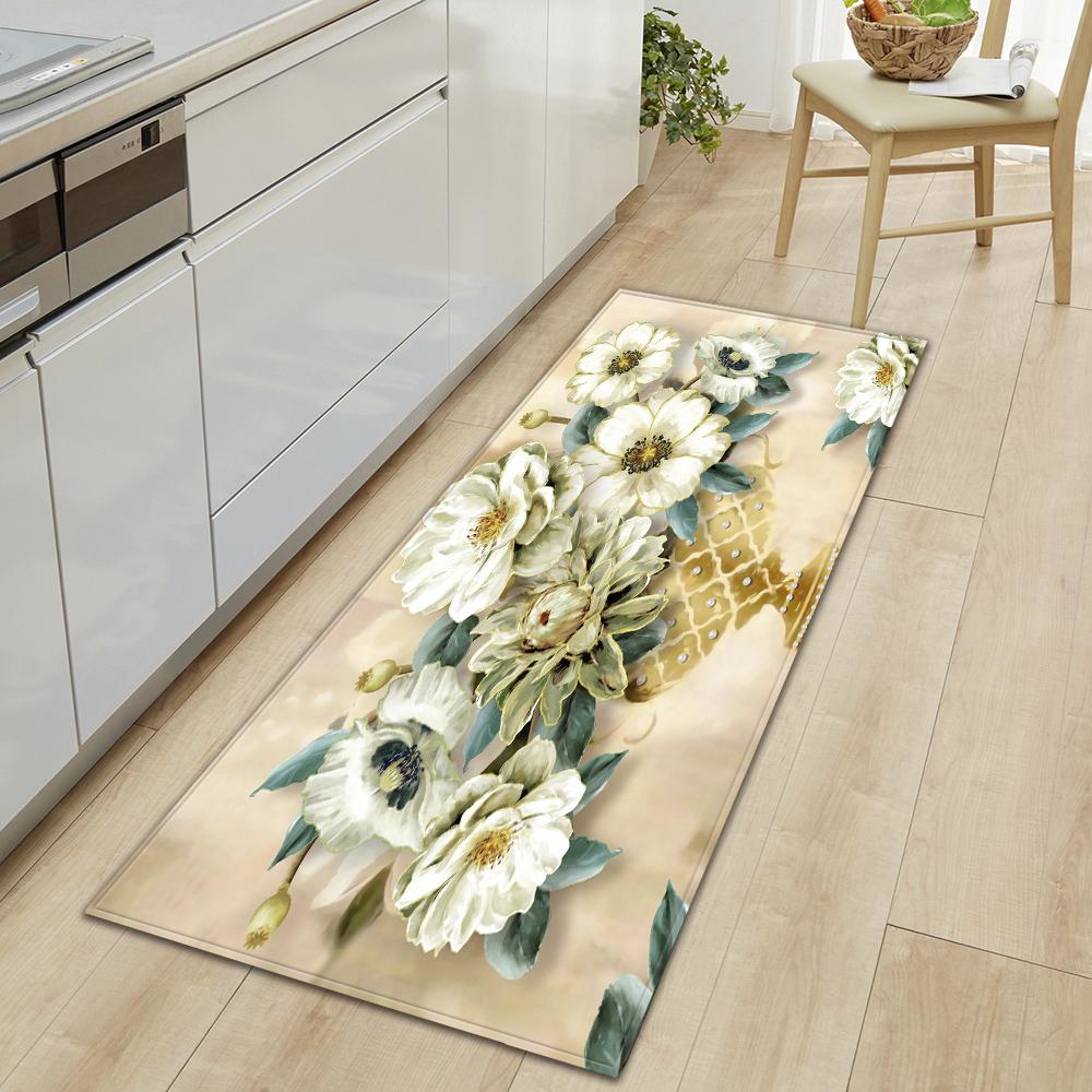Kitchen Floor Mat Corridor Porch Door Mat Bedroom Non-slip Carpet Home Living Room Foot Carpet Flower