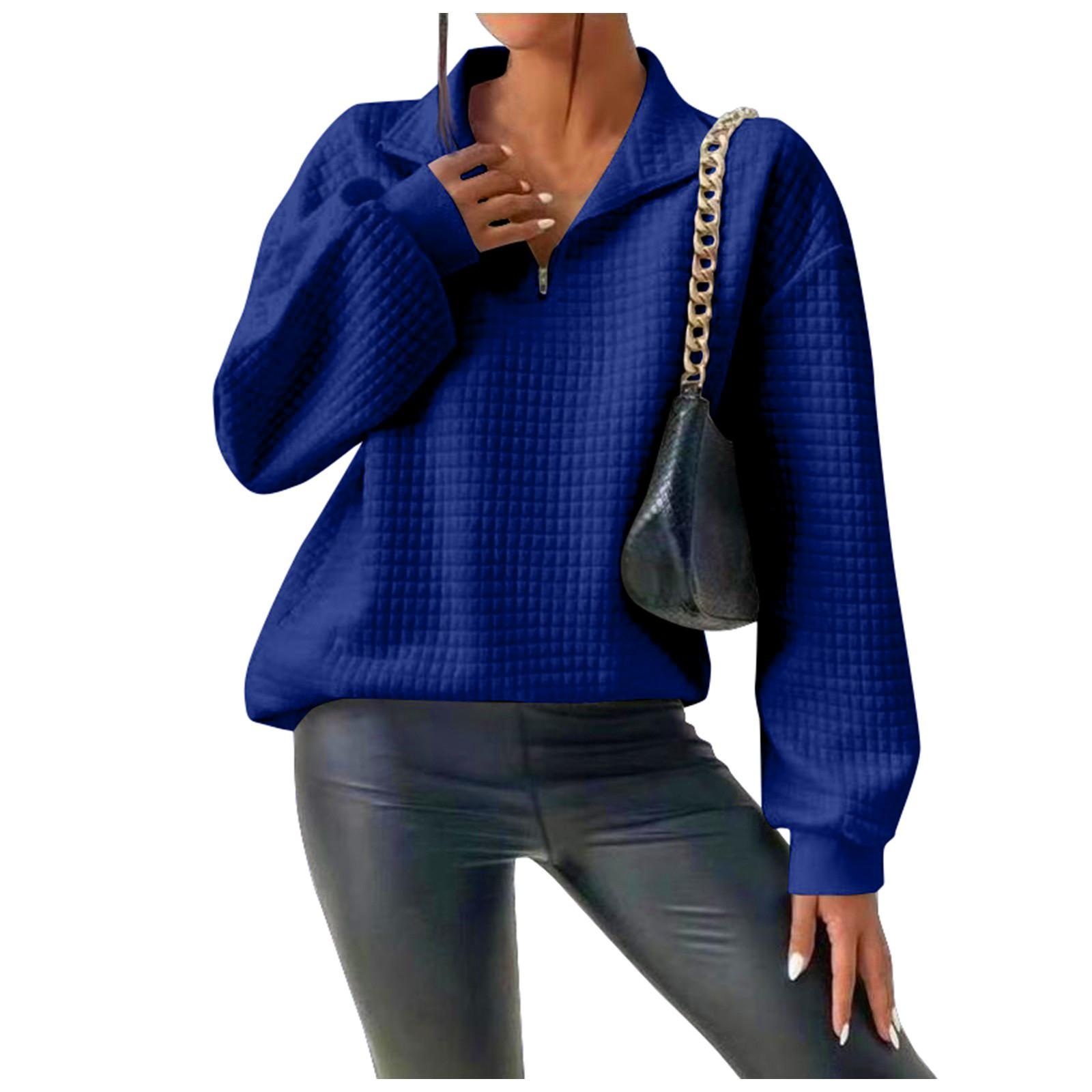 Women s Fashion Casual Stand Collar Zipper Long Sleeve Splicing Sweatshirt M синий