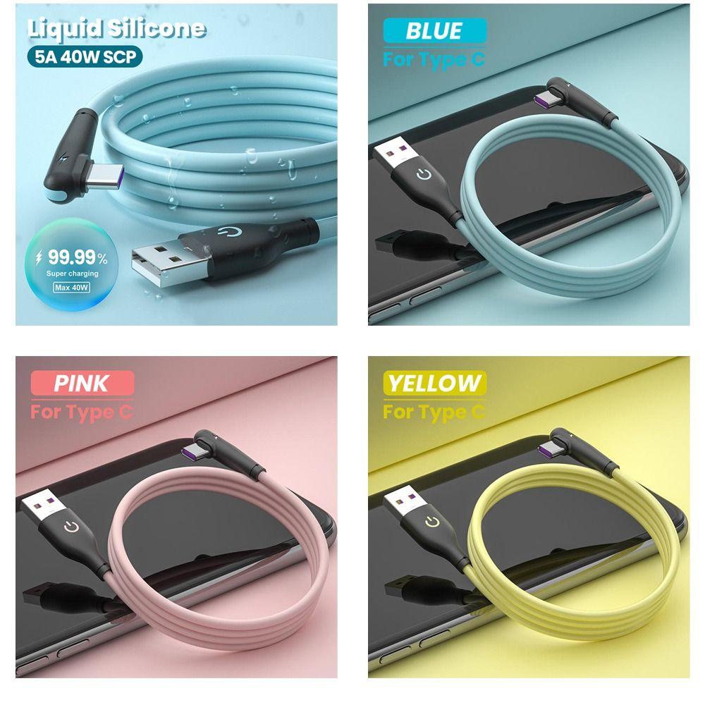 Data Cable 5A Type C Cable Fast Charging Cord 90 Degree Charger Cable Soft Silicone USB C Cable