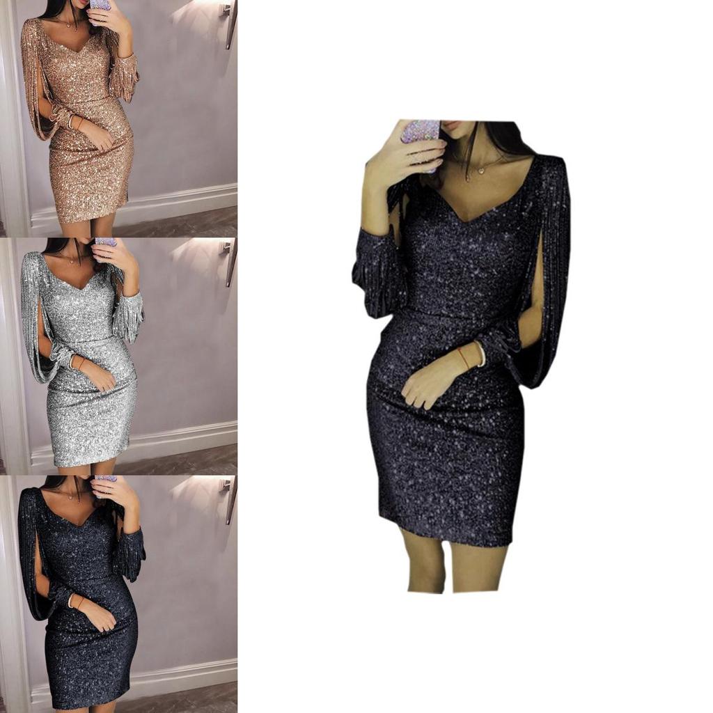 High-quality Elegant Ladies Sequins Sexy V-neck Mini Dress Perfect For Fashionable Events