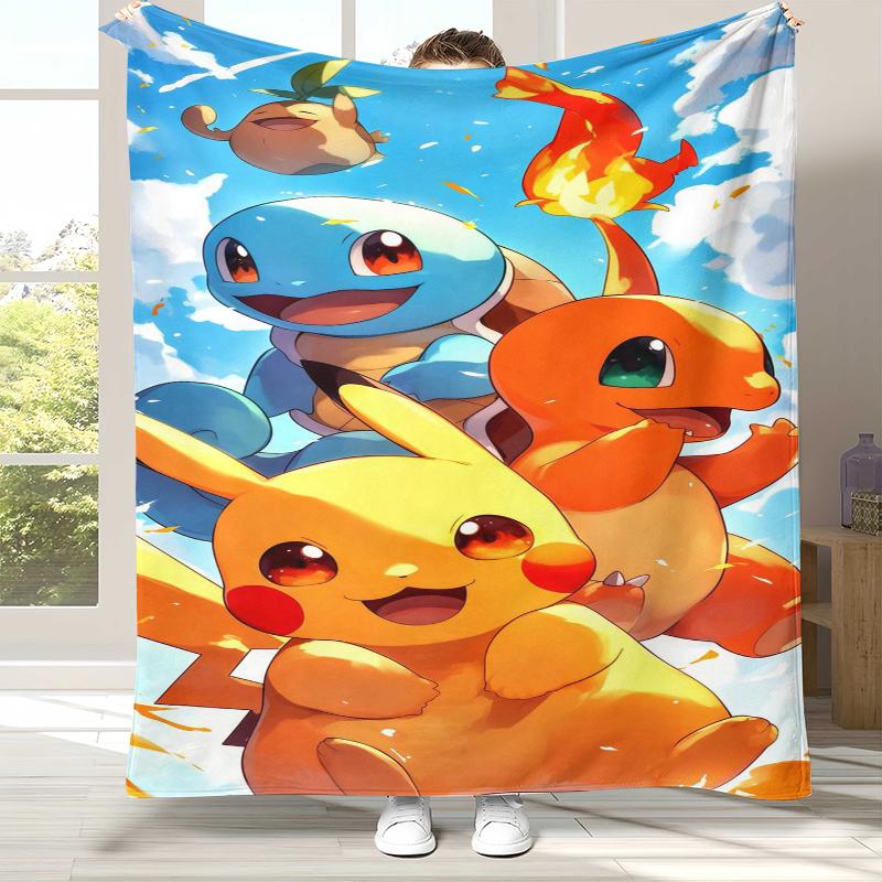 

Kawaii Pokemon Pikachu Cartoon Flannel Blanket,Ultra Soft Warm Plush Throw for Home Bedroom Bed Sofa Cover Office Camping gift 75x90cm