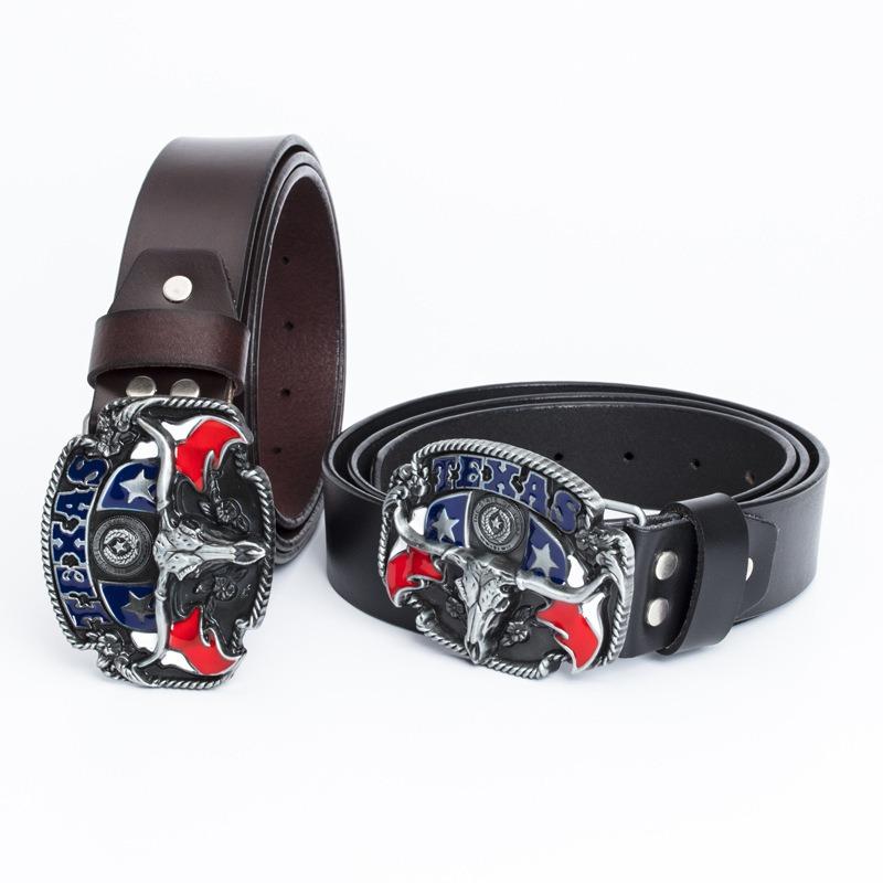 Pure Cowhide Domineering Cow Head Men's Belt Whole Ancient Tin Jeans Belt Belt