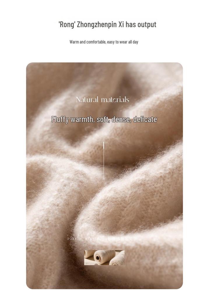 Women's European Style Cashmere Sweater - Round Neck, Thick, Loose Fit, Cable Knit with Diamond Pattern, Perfect for Autumn/Winter.