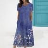 Women's Summer Casual Fashion Printed Short Sleeve Round Neck Pocket Dress