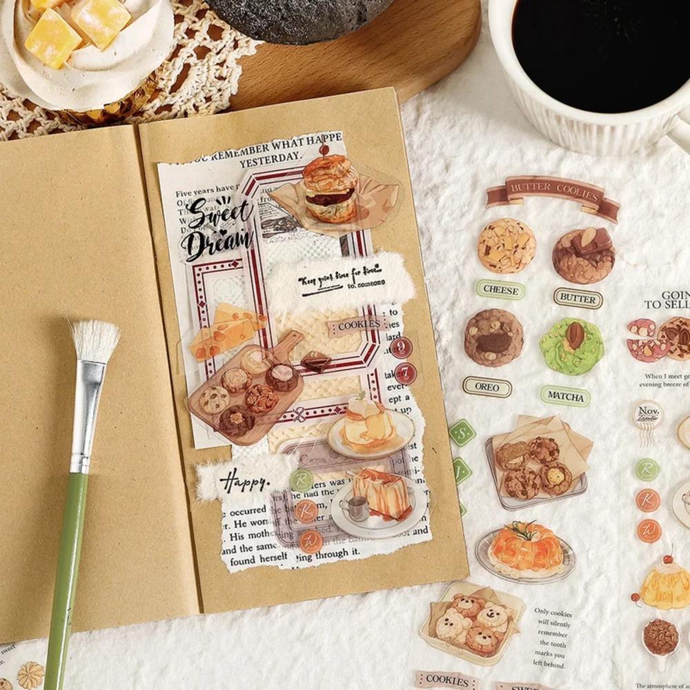 3 Sheets/pack Bread Ice Cream And Coffee Stickers Yummy Food Transparent PET Stickers for Scrapbooking Embellishments