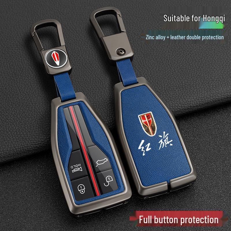 Hongqi H5/H7/HS5/HS7 Auto-Fernbedienung Metall-Leder Schutzschlüsselhülle und Halter.