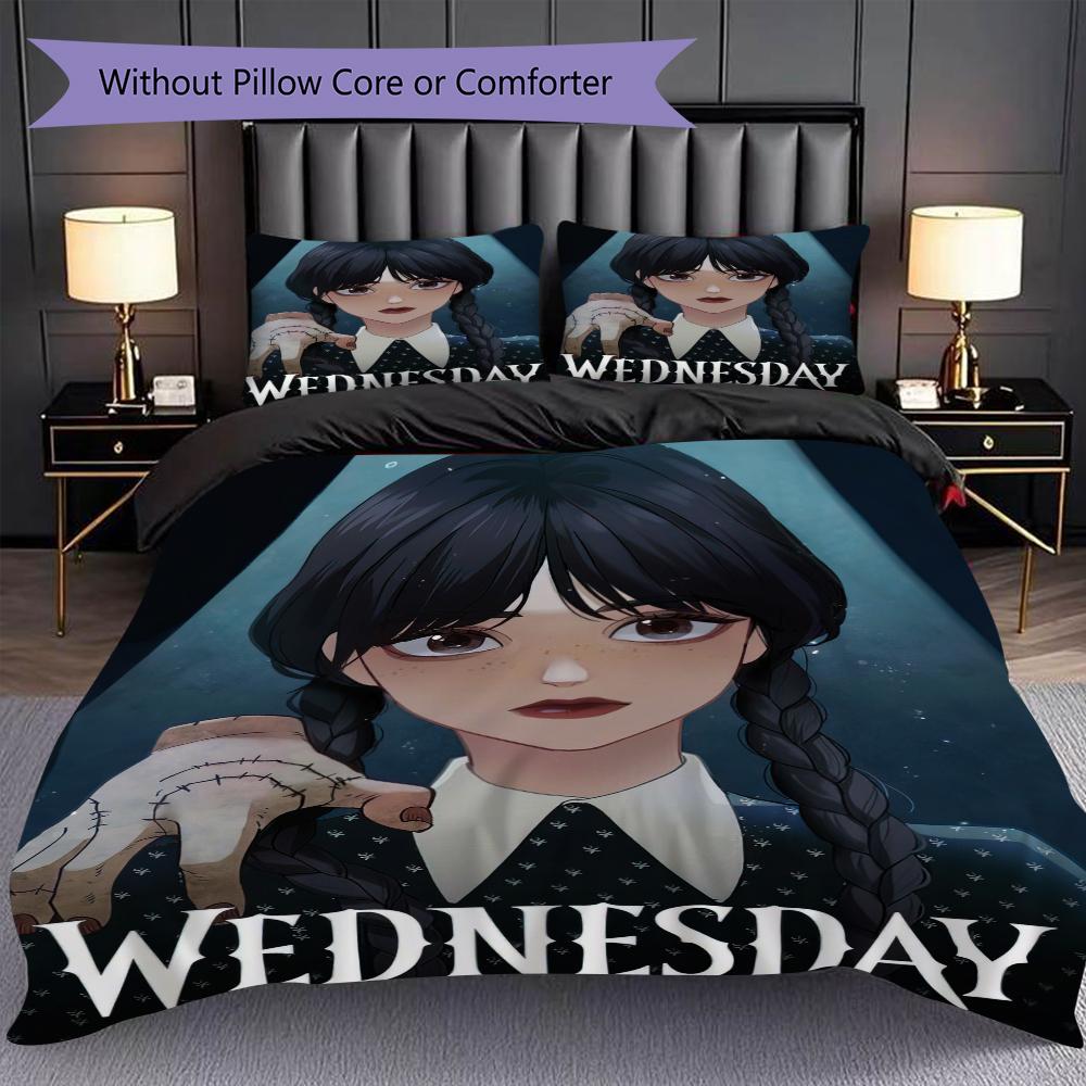 1PC Wednesday pattern Bedding Quilt Set Quilt Cover Pillowcase Home Decoration Birthday Gift (1 * duvet cover + 2 * pillowcase, without core)
